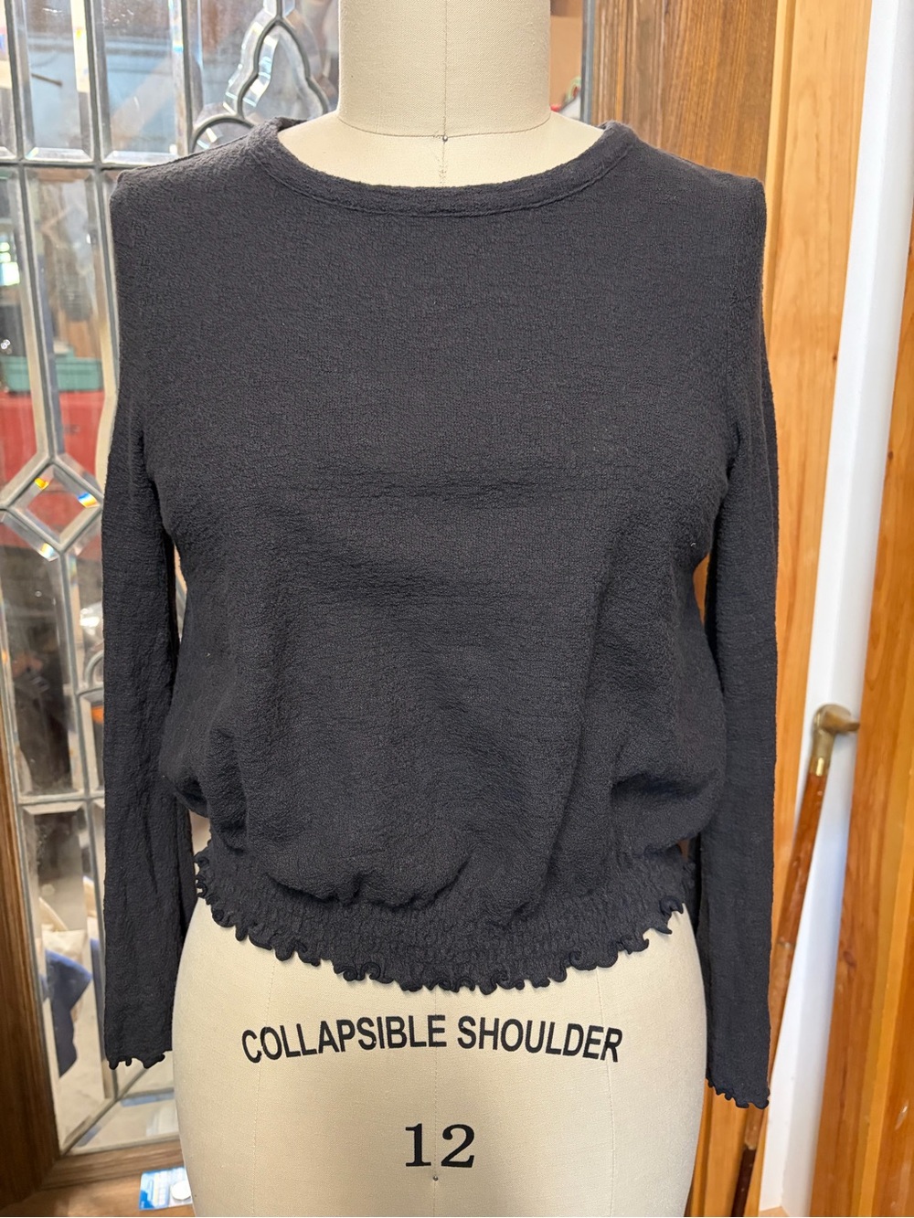 Madewell Texture & Thread Black Knit cropped Crewneck Top